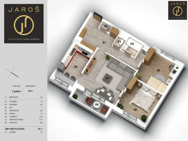 Prodej bytu 3+1, Brno, Dunajská, 67 m2