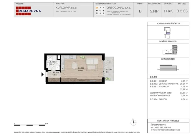 Pronájem bytu 1+kk, Písek, Pražská, 38 m2