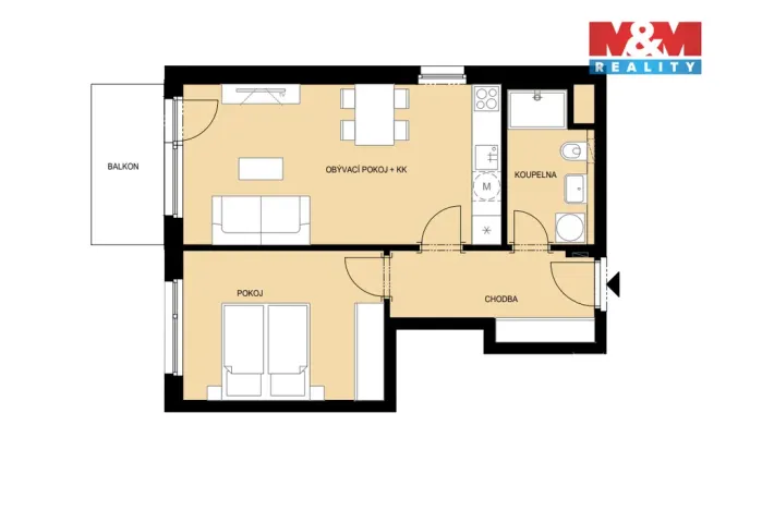 Pronájem bytu 2+kk, Pardubice - Pardubičky, Nová Tesla, 46 m2