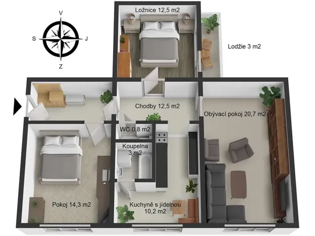 Prodej bytu 3+1, Studená, Komenského, 74 m2