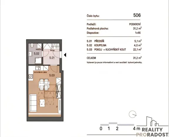 Pronájem bytu 1+kk, Brno, Vlhká, 31 m2