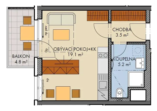 Prodej bytu 1+kk, Praha - Dolní Měcholupy, Honzíkova, 33 m2