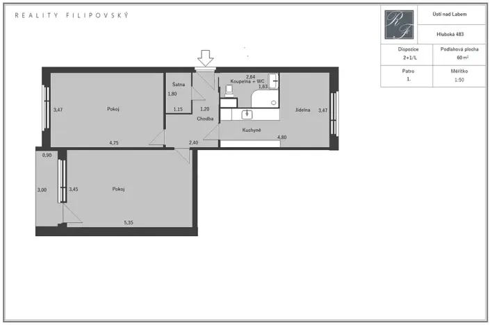 Prodej bytu 2+1, Ústí nad Labem, Hluboká, 60 m2
