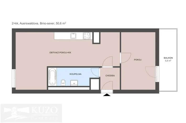 Pronájem bytu 2+kk, Brno, Auerswaldova, 51 m2