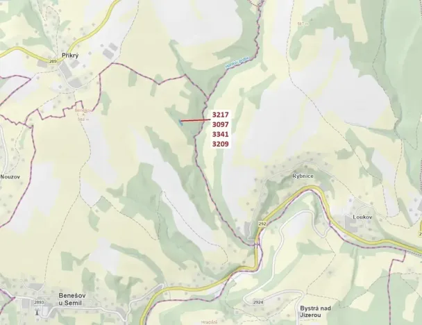 Dražba lesa, Benešov u Semil, 1649 m2