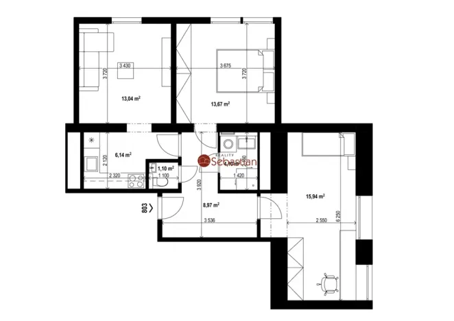 Pronájem bytu 3+1, Teplice - Trnovany, Antonína Sochora, 61 m2