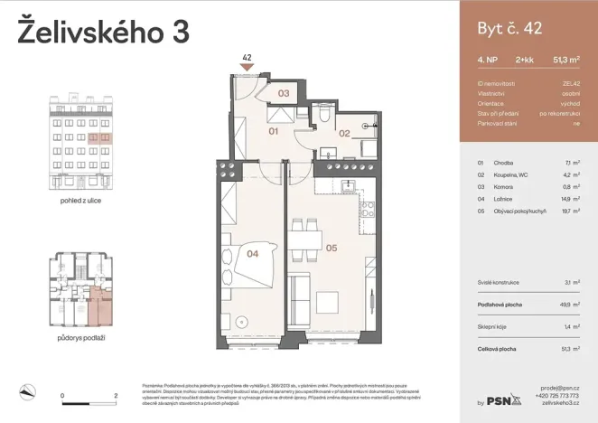 Prodej bytu 2+kk, Praha - Žižkov, Jana Želivského, 47 m2