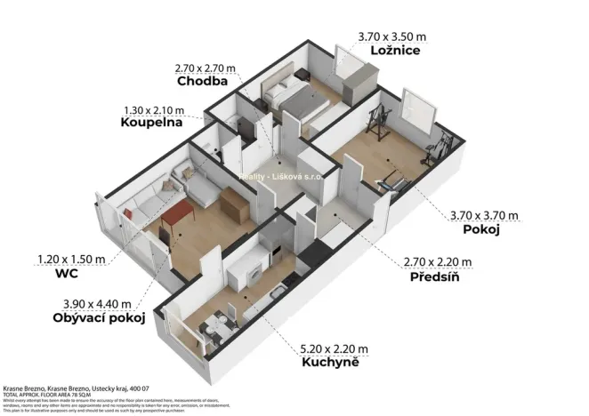 Pronájem bytu 3+1, Ústí nad Labem, Vojanova, 75 m2