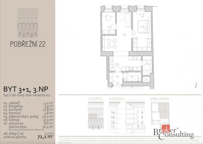 Prodej bytu 3+kk, Praha - Karlín, Pobřežní, 72 m2