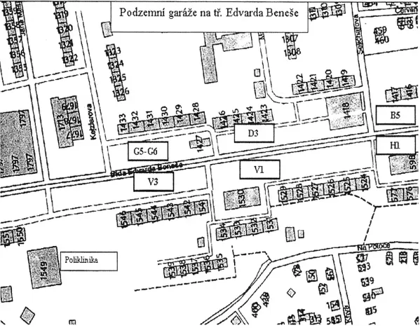 Pronájem garážového stání, Hradec Králové, třída Edvarda Beneše, 6 m2