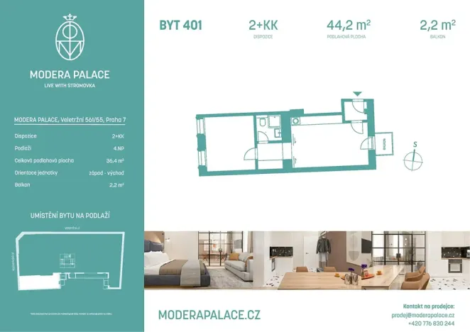 Prodej bytu 2+kk, Praha - Holešovice, Veletržní, 44 m2
