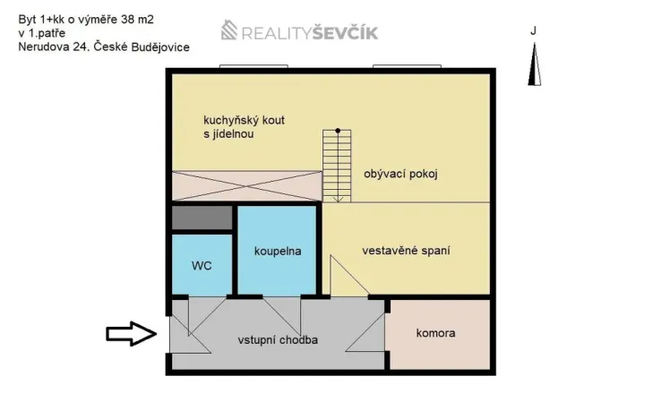 Pronájem bytu 1+kk, České Budějovice - České Budějovice 3, Nerudova, 38 m2
