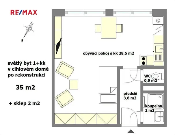 Pronájem bytu 1+kk, Praha - Zbraslav, Tunelářů, 37 m2