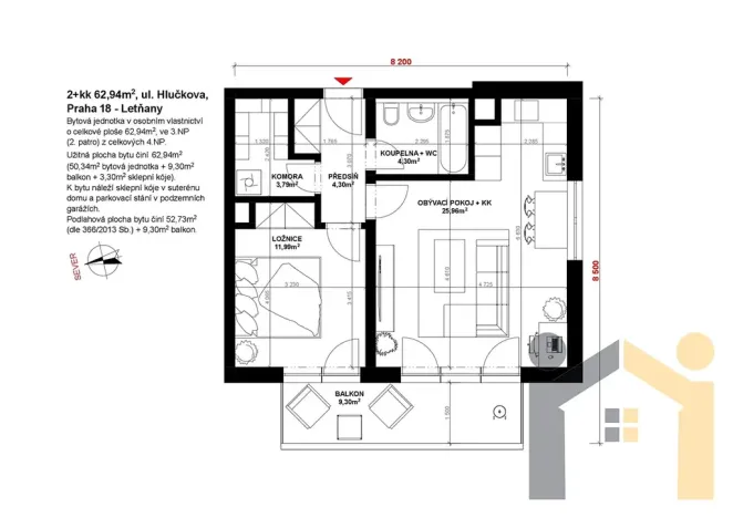 Prodej bytu 2+kk, Praha - Letňany, Hlučkova, 63 m2