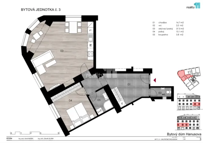 Pronájem bytu 2+kk, Praha - Michle, Hanusova, 74 m2