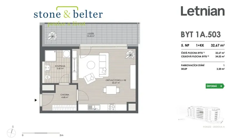Pronájem bytu 1+kk, Praha - Letňany, Vyletalova, 32 m2