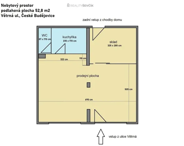 Pronájem obchodního prostoru, České Budějovice - České Budějovice 2, Větrná, 53 m2