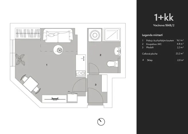 Pronájem bytu 1+kk, Praha - Libeň, Vacínova, 23 m2