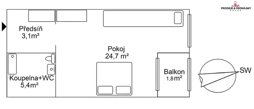 Pronájem bytu 1+kk, Praha - Střížkov, Makedonská, 35 m2