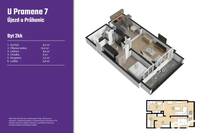 Pronájem bytu 2+kk, Praha, U pramene, 49 m2