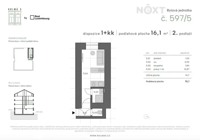 Prodej bytu 1+kk, Praha - Vysočany, Kolmá, 16 m2