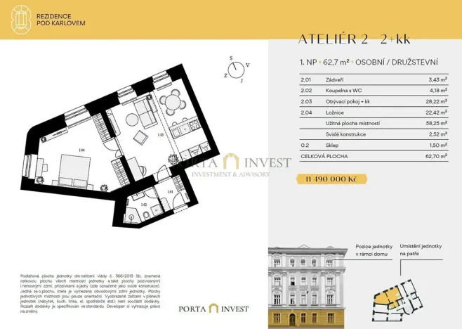 Prodej bytu 2+kk, Praha - Vinohrady, Pod Karlovem, 63 m2