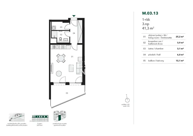 Pronájem bytu 1+kk, Praha - Stodůlky, Ujgurská, 41 m2