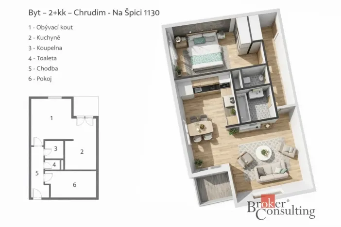 Pronájem bytu 2+kk, Chrudim - Chrudim II, Na Špici, 53 m2