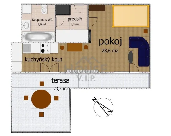 Pronájem bytu 1+kk, Praha - Pitkovice, Pečárková, 42 m2