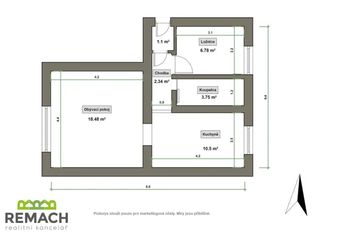 Pronájem bytu 2+kk, Uherské Hradiště, Jana Žižky, 46 m2