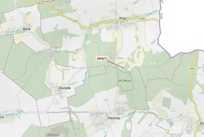 Dražba lesa, Píšť, 1321 m2