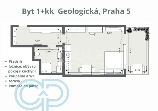 Prodej bytu 1+kk, Praha - Hlubočepy, Geologická, 48 m2