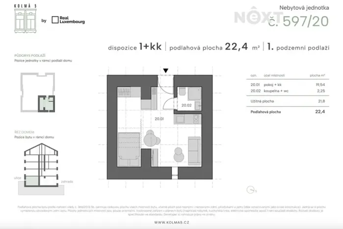Prodej bytu 1+kk, Praha - Vysočany, Kolmá, 23 m2