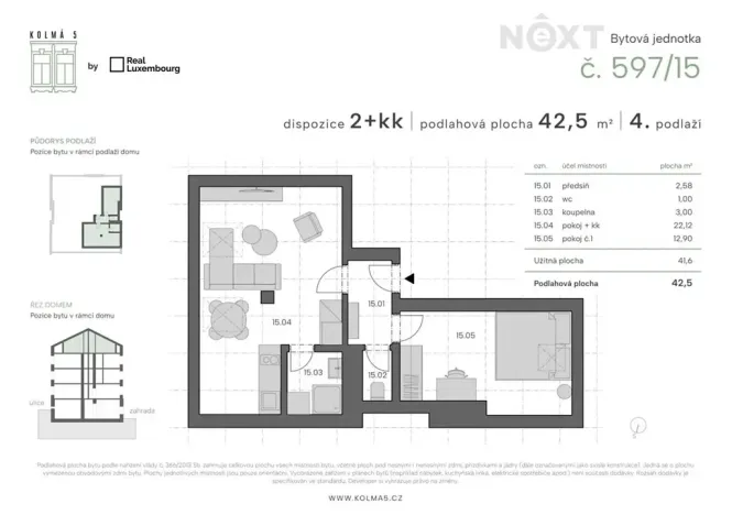 Prodej bytu 2+kk, Praha - Vysočany, Kolmá, 43 m2