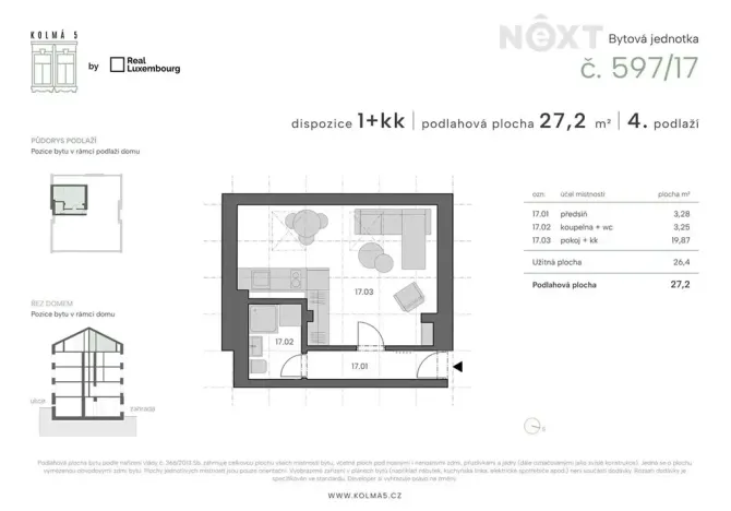 Prodej bytu 1+kk, Praha - Vysočany, Kolmá, 27 m2