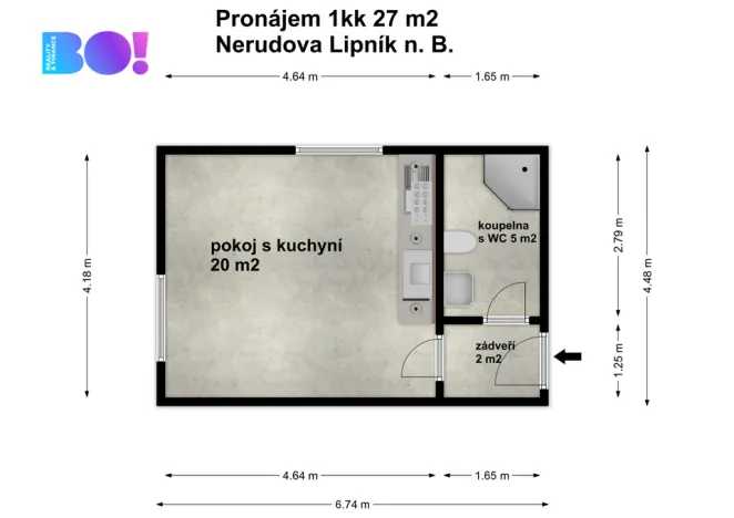 Pronájem bytu 1+kk, Lipník nad Bečvou, Nerudova, 27 m2