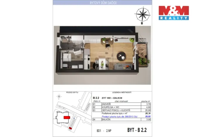 Prodej bytu 1+kk, Dačice - Dačice V, U Stadionu, 29 m2