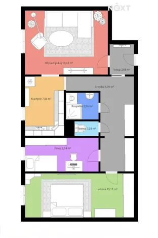 Prodej bytu 3+1, Jindřichův Hradec, Kosmonautů, 69 m2