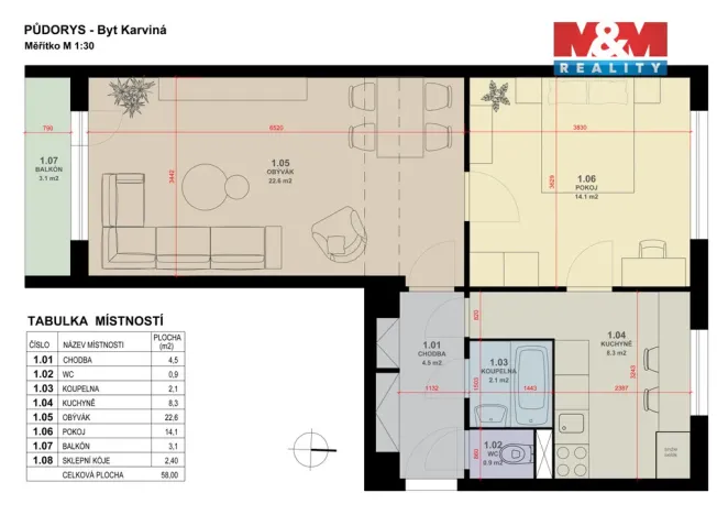 Prodej bytu 2+1, Karviná - Hranice, Čsl. armády, 58 m2