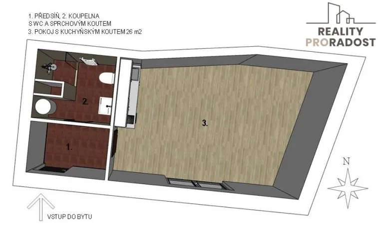 Pronájem bytu 1+kk, Brno, Kytnerova, 34 m2