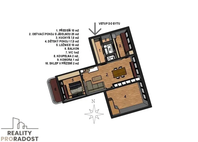 Prodej bytu 3+1, Brno, Brechtova, 74 m2