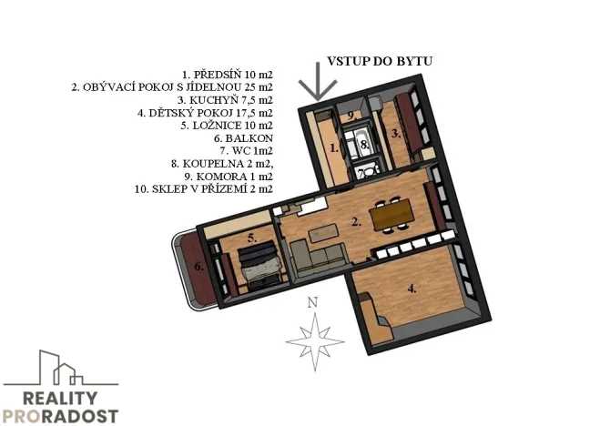 Prodej bytu 3+1, Brno, Brechtova, 74 m2