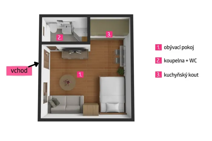 Pronájem bytu 1+kk, Jaroslavice, Hrádecká, 20 m2