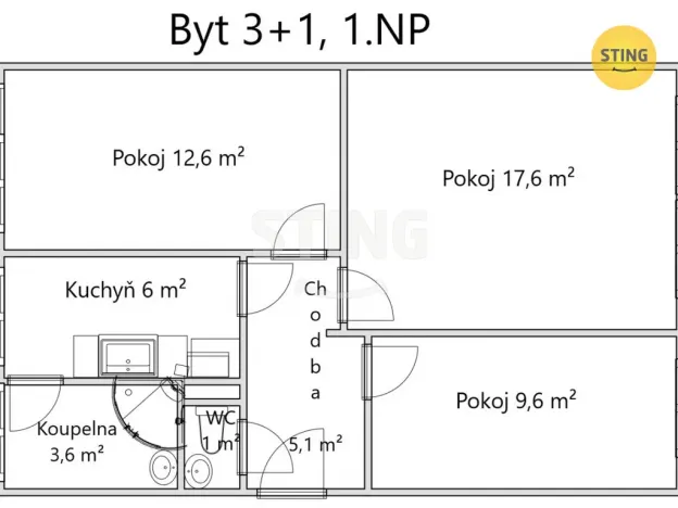 Prodej bytu 3+1, Pardubice, Ohrazenická, 57 m2