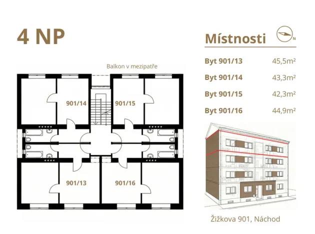 Prodej bytu 2+kk, Náchod, Žižkova, 45 m2