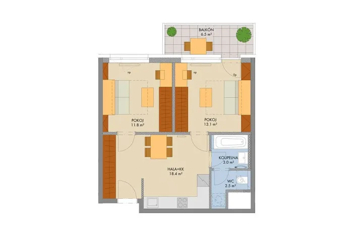 Prodej bytu 2+1, Praha, Gollové, 51 m2