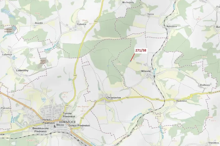 Dražba lesa, Milavče, 2102 m2