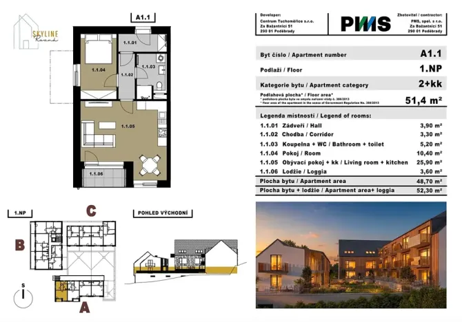 Prodej bytu 2+kk, Tuchoměřice, 56 m2
