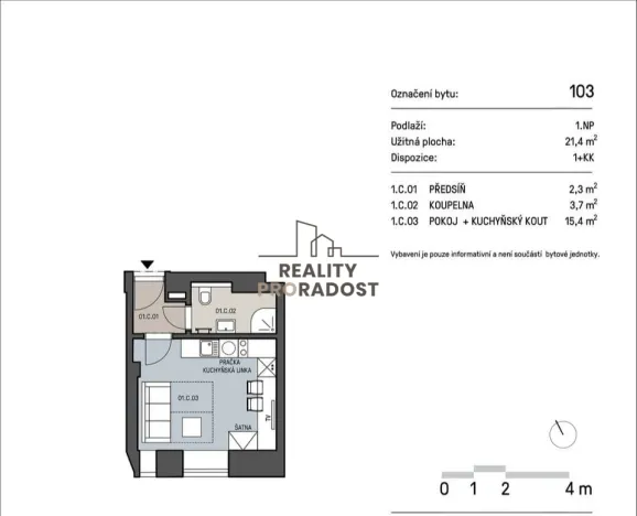Pronájem bytu 1+kk, Brno, Mathonova, 22 m2