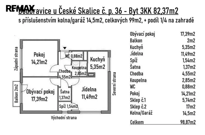 Prodej bytu 3+kk, Rychnovek - Doubravice u České Skalice, 82 m2
